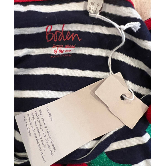 BODEN Christmas Breton Shirt In Glitter Pom Holly (US/2) - Picture 5 of 7